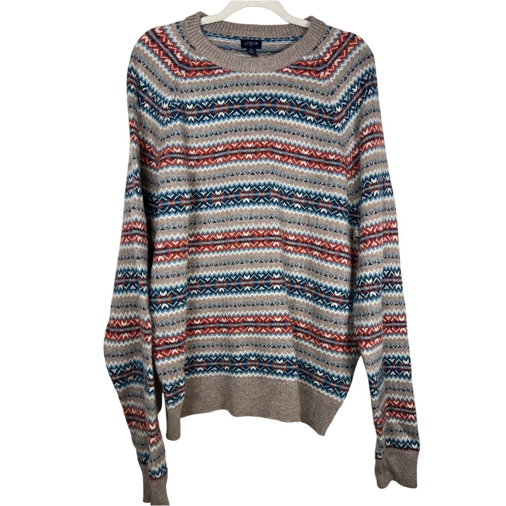 J.Crew Men's Nordic‎ Fair Isle Lambswool Crewneck Sweater XL Very Good/Excellent